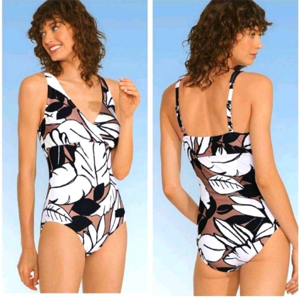 Lands End Chic Leaf Print Swimsuit